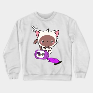 Naughty White Cat Spills a jar of grape jam! Crewneck Sweatshirt